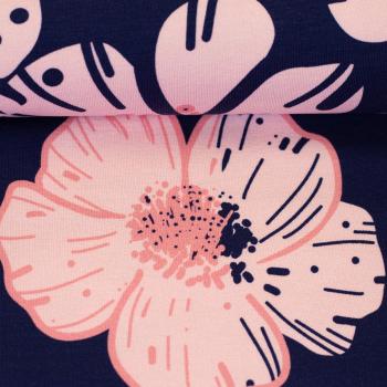 Preview: Modal French Terry Flower Dream Rosa Blumen auf Dunkelblau made by Colu von Swafing 